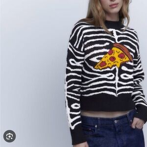 Zara Kids Black and White Sweater with Pizza Motif